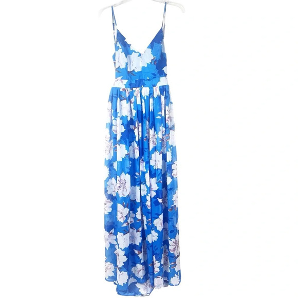 Pink Lily Blue Floral Sheer Maxi Dress Elegant Party Wedding M Cruise Feminine - Picture 2 of 16